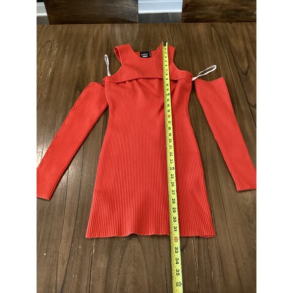 Herve By Herve Leger Orange Ribbed Knit Long Sleeve Cold Shoulder Mini Dress M - Picture 3 of 9